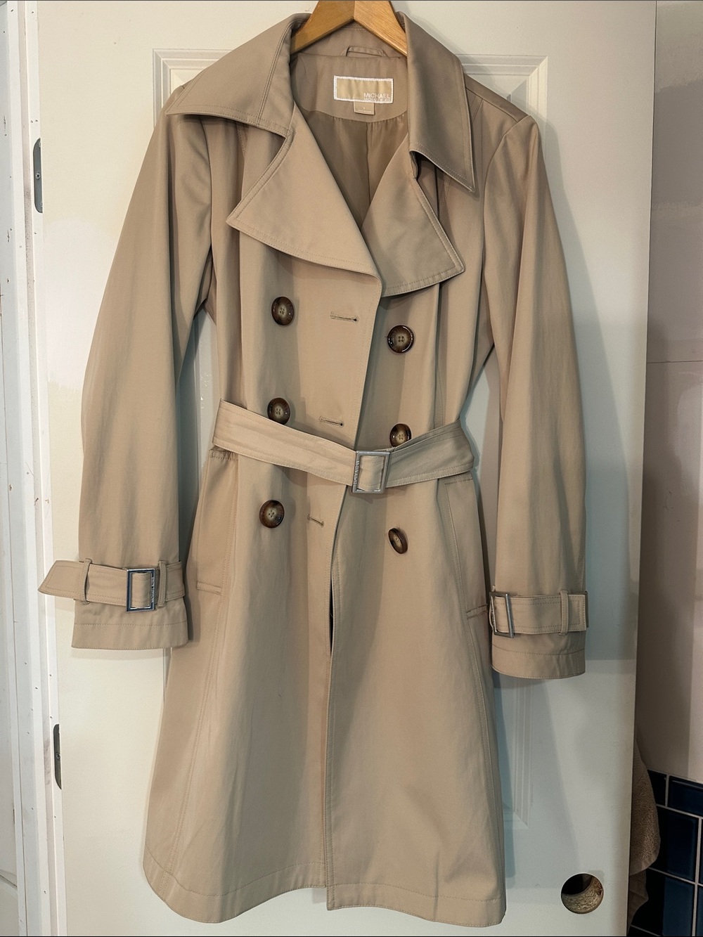 Classic Women's Beige Trench Coat - Double-Breasted Belted